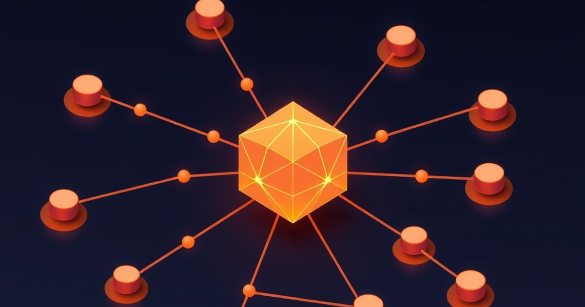 Isometric keyhole-marked marker radiating link lines to scattered nodes beside a padlock panel and a code window, representing AI red teaming tools
