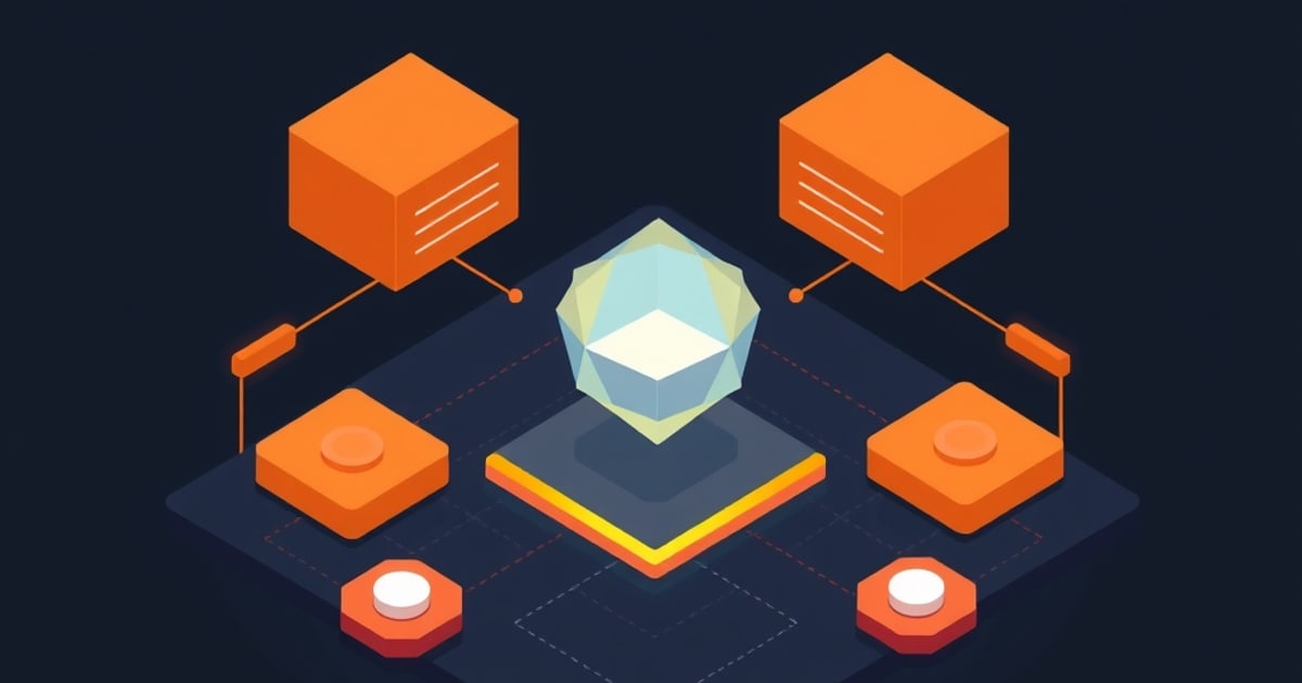 Isometric illustration of a keyhole shield at the center of a linked diamond of keyhole panels, representing layered defenses against prompt injection